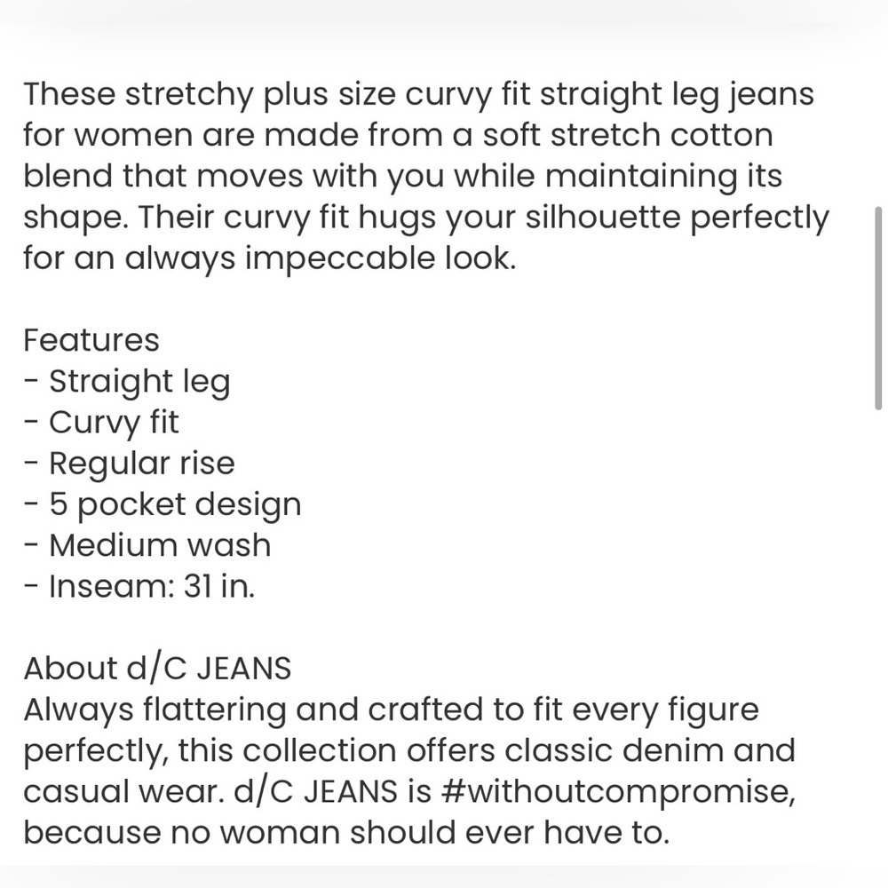 DC Curvy Fit Straight Leg Jean-Blue NWT-Sz 26 😍 - Picture 16 of 16